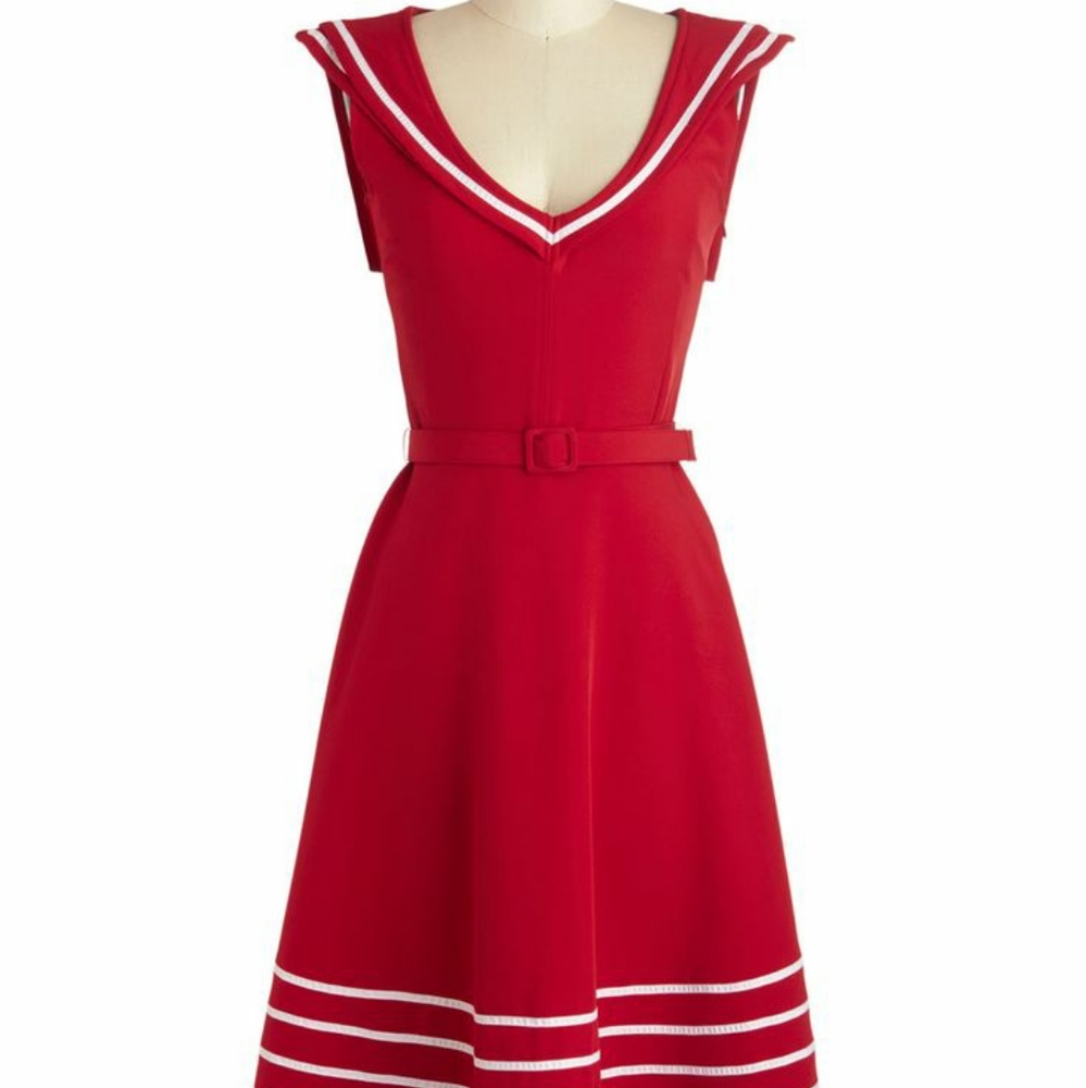 ModCloth / Myrtlewood Red Sailor Swing Dress - S